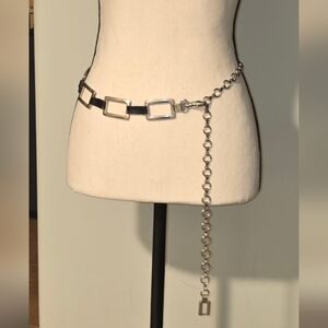 Soho Design Silver-tone Metal And Leather Link Belt VINTAGE